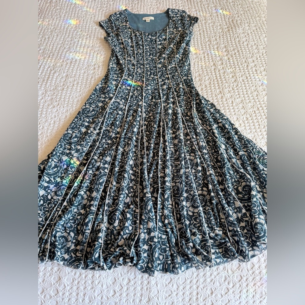 Coldwater Creek Dress Blue Light Gray Floral Fit Flare Women’s Sz 6
